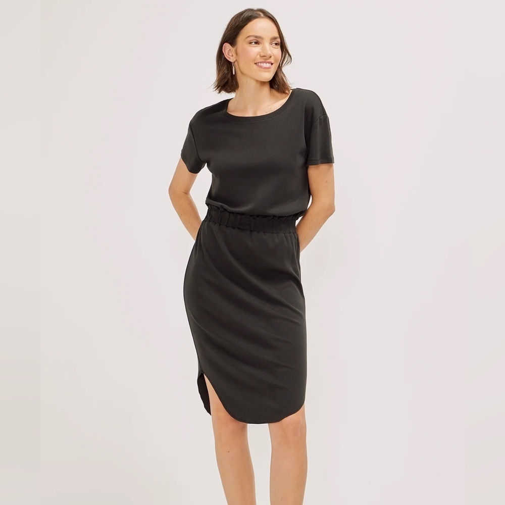 Three Dots Curved Hem Tee Cotton Dress